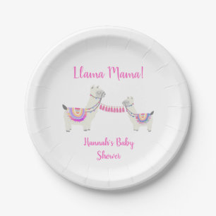 Plato De Papel Llama a mamá caliente rosa y blanco