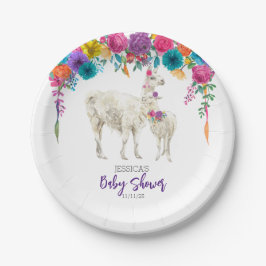 Plato De Papel Llama Baby Shower Fiesta Floral