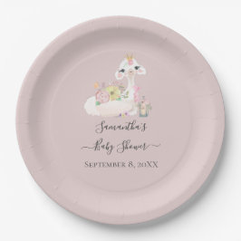 Plato De Papel Llama bebé con flores blancas y rosas adorables