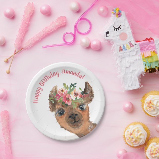 Plato De Papel Llama Boho Personalizado  (Fiesta)