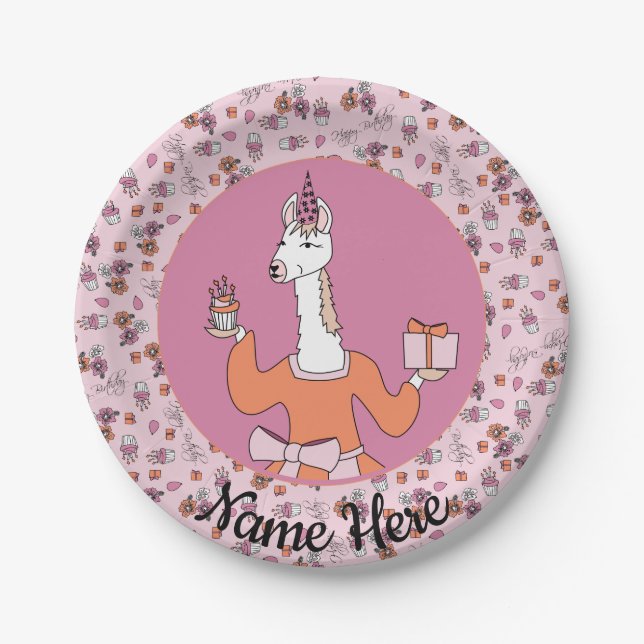 Plato De Papel Llama con quequitos (Anverso)