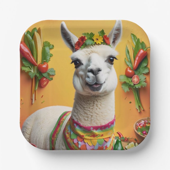 Plato De Papel Llama cura de fiesta mexicana (Anverso)