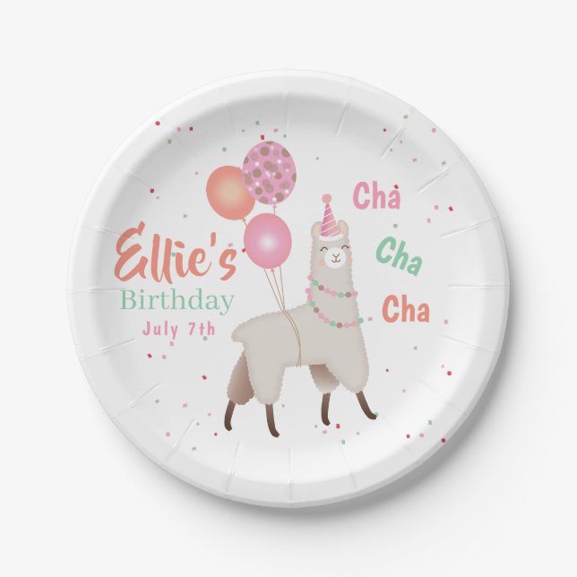 Plato De Papel Llama de cumpleaños (Anverso)