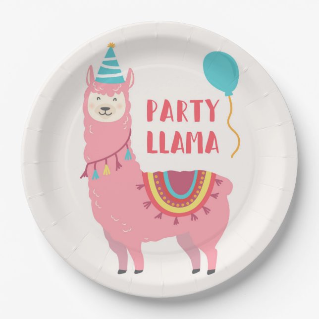 Plato De Papel Llama de la fiesta de cumpleaños (Anverso)
