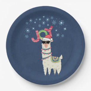 Plato De Papel Llama Guay en Santa Hat con Navidades de copas de 