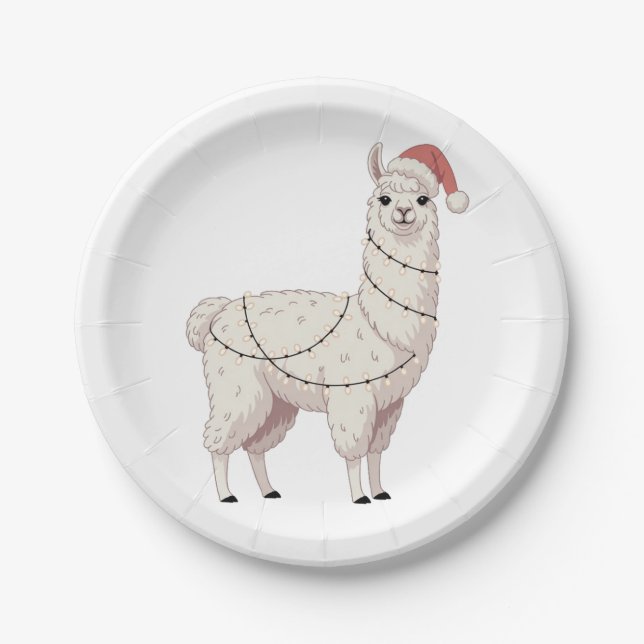 Plato De Papel Llama Luces de Navidad Robusta Amante Alpaca (Anverso)
