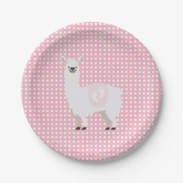 Plato De Papel Llama neutral Baby Shower del género rosado y
