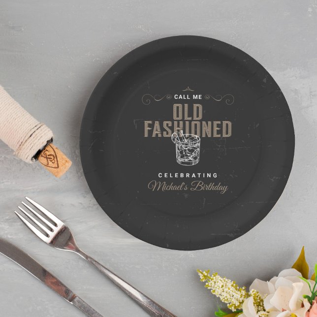 Plato De Papel Llámame Antiguo Cóctel Whiskey Fashion Cumpleaños (Subido por el creador)