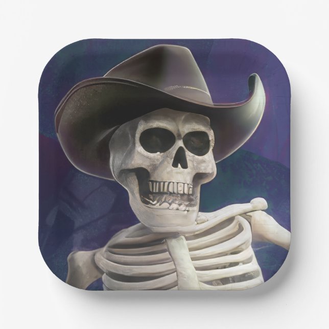 Plato De Papel Llámame "Doc Bones", Halloween Cowboy Skeleton (Anverso)