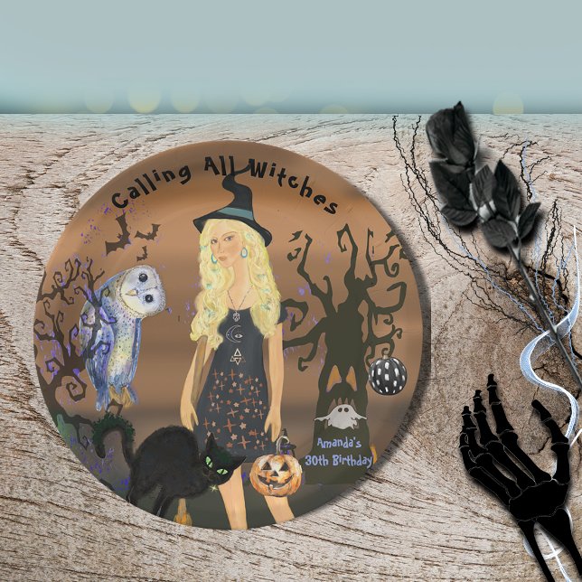 Plato De Papel Llamando a todas las brujas Fiesta de Halloween Cu (Calling All Witches Halloween Party Birthday Paper Plates)