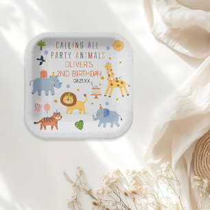 Plato De Papel Llamando a todos los animales de fiesta Cumpleaños