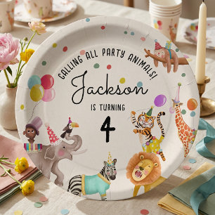 Plato De Papel Llamando a Todos los Animales de Fiesta Cumpleaños