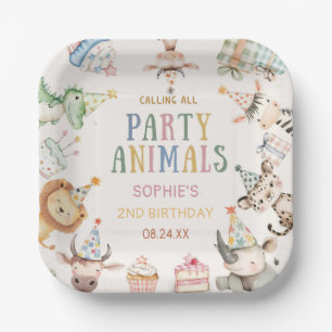 Plato De Papel Llamando a todos los animales de fiesta Cumpleaños
