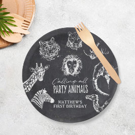 Plato De Papel Llamando a todos los animales Fiestas Chalkboard C