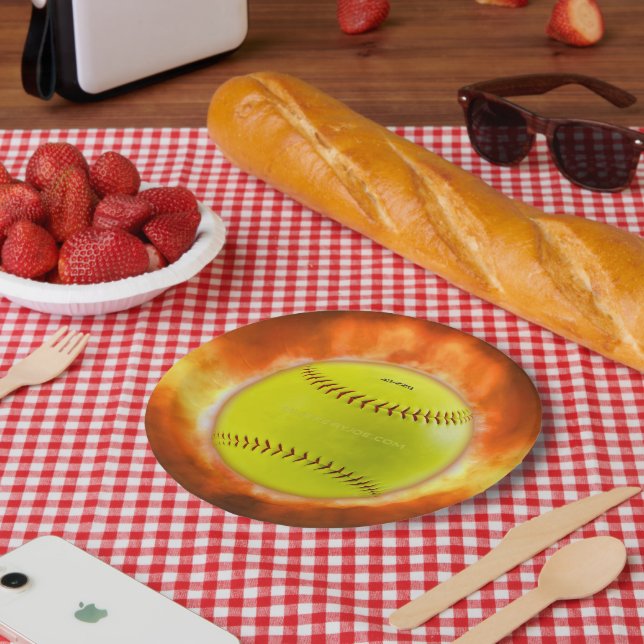 Plato De Papel Llamas de baloncesto de softball amarillo de Slipp (Picnic)