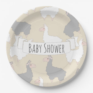 Plato De Papel Llamas grises y blancas mullidas Baby Shower