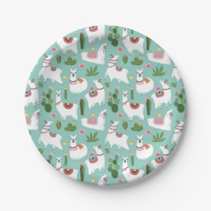 Plato De Papel Llamas lindas en modelo verde azulado