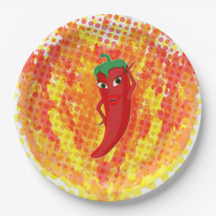 Plato De Papel Llamas rojas de fuego de pimienta caliente