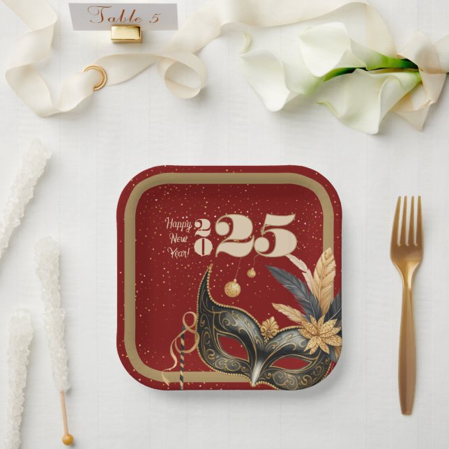 Plato De Papel Llamemos rojo glamoroso fiesta de Año Nuevo (Boda)