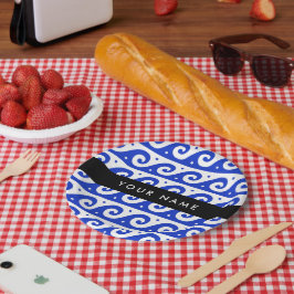 Plato De Papel Llave de malandrina griega, llave de ola, azul, tu