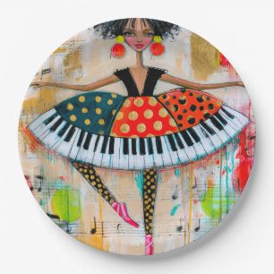 Plato De Papel Llave de piano caprichosa Bailarina de música