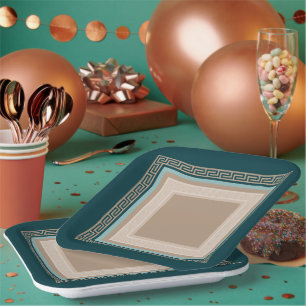 Plato De Papel Llave griega - Meander - Taupe y verde