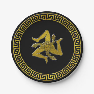 Plato De Papel Llave griega vintage y trinacria siciliana