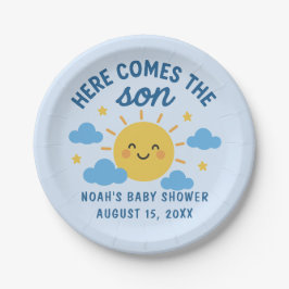 Plato De Papel Llega el Hijo Ducha de Bebé - Luz del Sol