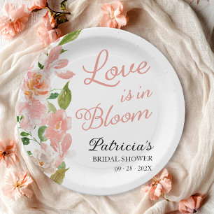 Plato De Papel Lluvia de Amor: Desayuno Nupcial Rosado Floral