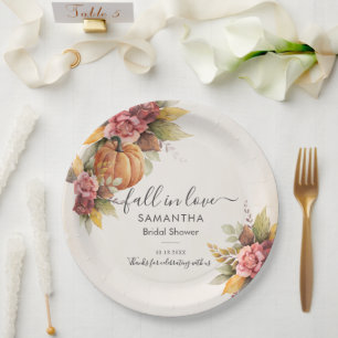 Plato De Papel Lluvia de Amor Hojas de Otoño Calabaza Despedida d