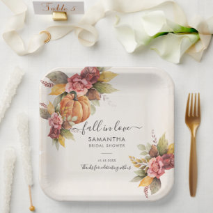 Plato De Papel Lluvia de Amor Hojas de Otoño Calabaza Despedida d