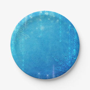 Plato De Papel Lluvia de Azul Brillante Hielo Congelado Bridal Sh