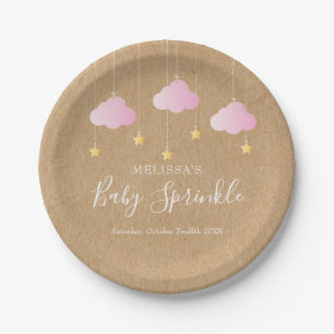 Plato De Papel Lluvia de bebé kraft rústico destellos rosa
