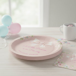 Plato De Papel Lluvia de Bebé Niña Princesita Coqueta de Lazo Ros