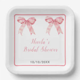 Plato De Papel Lluvia de Boda con Lazo Coqueto Rosa