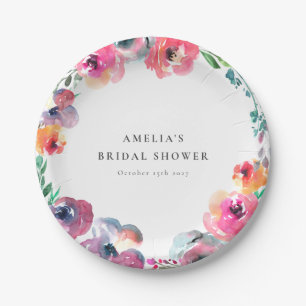 Plato De Papel Lluvia de boda Corona floral acuarela boho