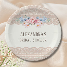 Plato De Papel Lluvia de Boda en Marfil Antiguo Rosa con Encaje F