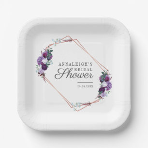Plato De Papel Lluvia de Boda Floral Geométrica Púrpura