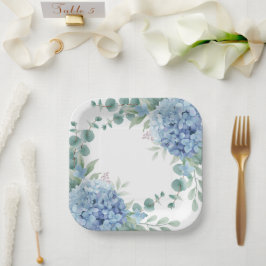 Plato De Papel Lluvia de Boda Floral Hortensia Azul