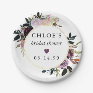 Plato De Papel Lluvia de Boda Floral Rosa Purpura