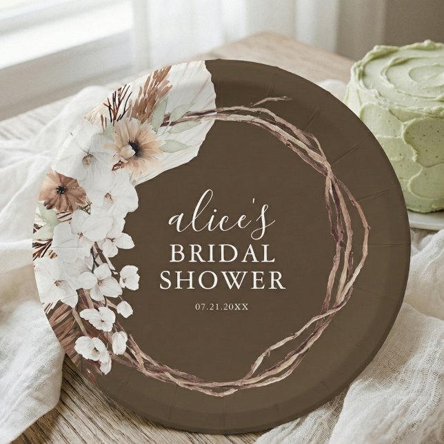 Plato De Papel Lluvia de Boda Otoñal Rústico Blanco Floral Script (Subido por el creador)