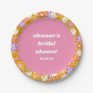 Plato De Papel Lluvia de Boda Retro Naranja Púrpura Floral Person