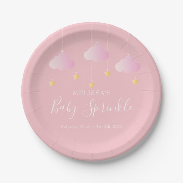Plato De Papel Lluvia de estrellas baby shower rosa (Anverso)