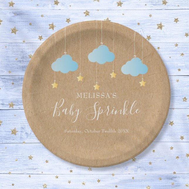 Plato De Papel Lluvia de Estrellas Rústicas para Niño (Rustic Twinkle Sprinkle Baby Boy Sprinkle Shower Paper Plates)