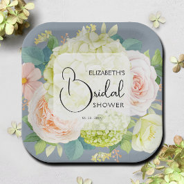 Plato De Papel Lluvia de flores en acuarela azul bridal Shower