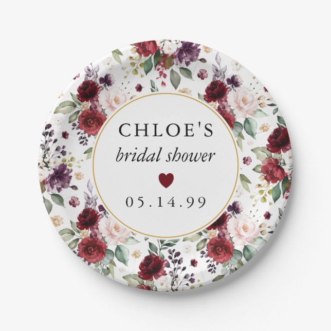 Plato De Papel Lluvia de Flores Rosa Rosado Bridal Shower (Anverso)
