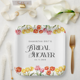 Plato De Papel Lluvia de Flores Tulipanes Rosados Naranja Moderno