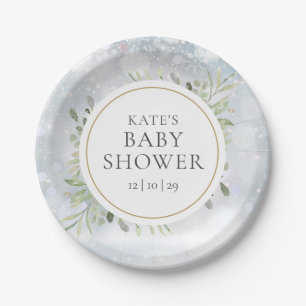 Plato De Papel Lluvia de nieve de invierno para baby shower