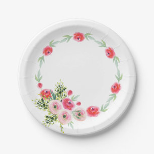 Plato De Papel Lluvia de Novia Floral Acuarela Corona Vintage