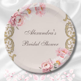Plato De Papel Lluvia de Novia Floral Rosa Vintage Victoriana Peo